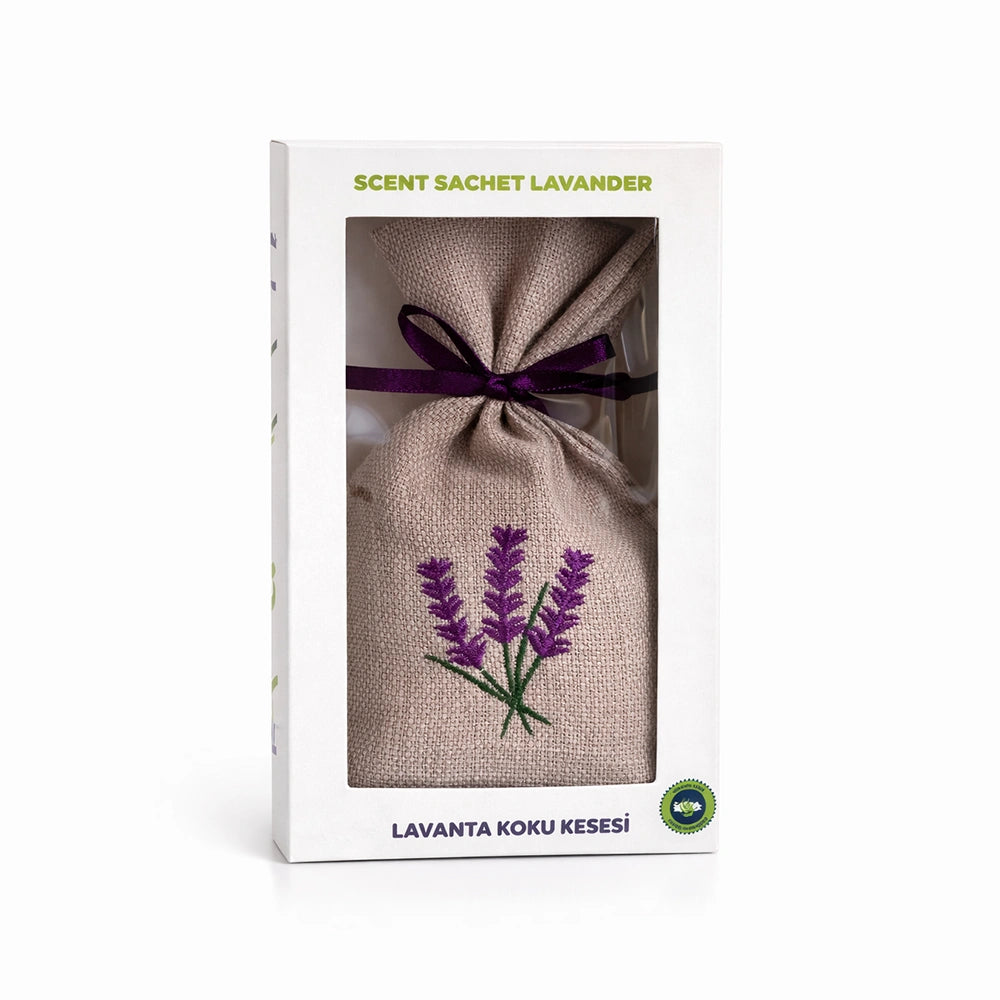 Omsy Lavanta Koku Kesesi Büzgülü - Lavanta Motifli Bej